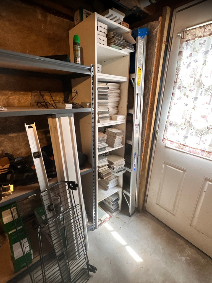 bookshelf with tile